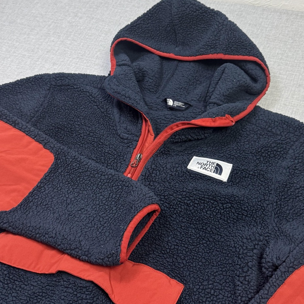 The North Face Hoodie Mens L Blue 1/4 Zip Pullover Fleece Hooded Heavyweight